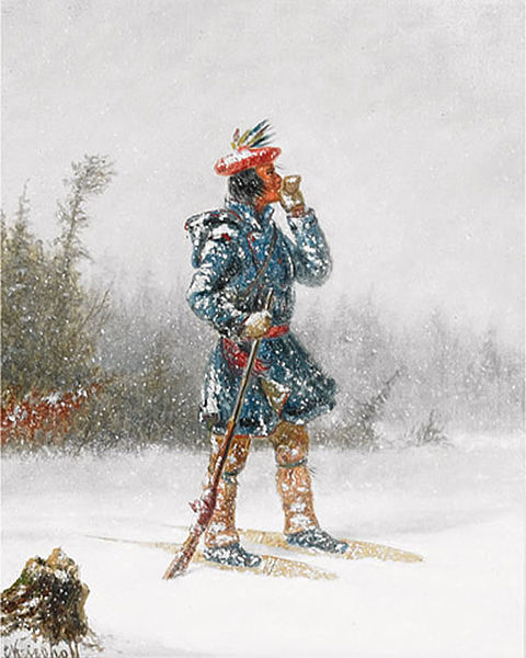Indian Hunter on Snowshoes